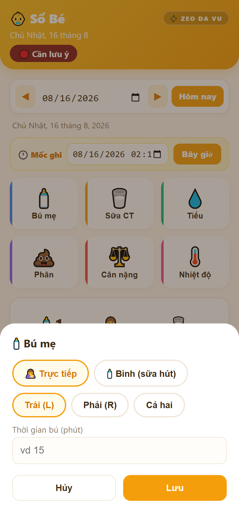 Modal ghi bú mẹ